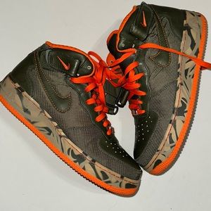 Olive Green and orange men’s Nike Air Force Ones